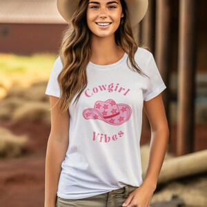 Cowgirl Vibes Pink Western Hat T-Shirt, Gift For Her