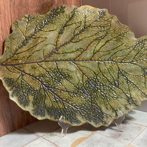 Elegant Charcuterie Board — Textured Green Ceramic Cabbage Leaf Serving Platter, Meat & Cheese Plate, Appetizer Platter, Veggie Tray