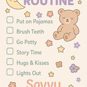 Toddler Bedtime Routine Chart: Visual Schedule, Pastel Colors (instant ...