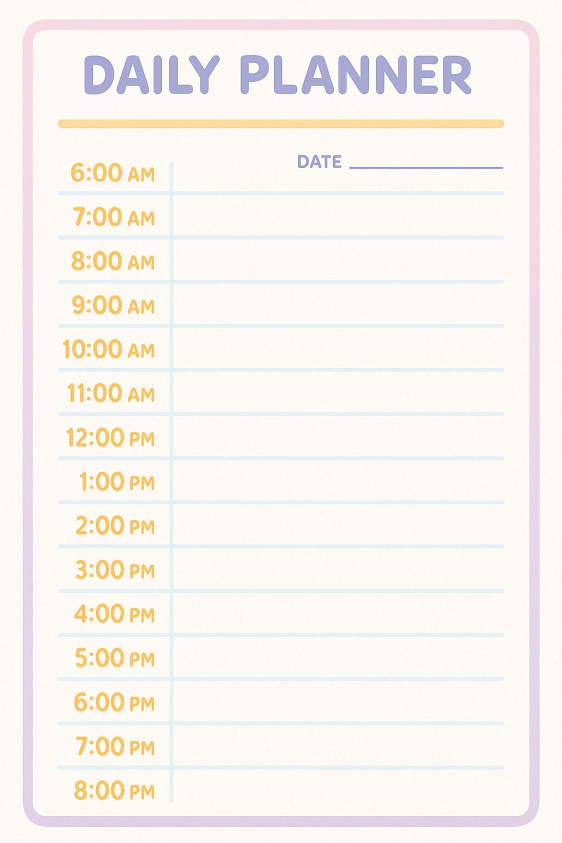 Pastel Daily Planner Printable: Hourly Schedule (6 AM - 8 PM) (PDF ...