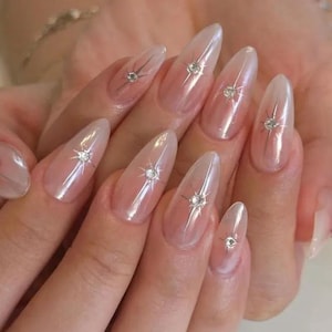 silver chrome star nails /custom press on nails/ hand made press on nails/faux acrylic nails/ gel nails/ press on nail