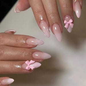 white ombre pink nails /custom press on nails/ hand made press on nails/faux acrylic nails/ gel nails/ press on nail