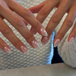 Ongles en chrome blanc/presse personnalisée sur les ongles/presse faite à la main sur les ongles/faux ongles en acrylique/ongles en gel/presse sur l&#39;ongle