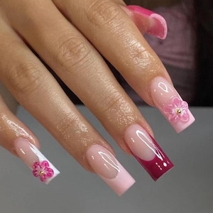mixed pink french nails /custom press on nails/ hand made press on nails/faux acrylic nails/ gel nails/ press on nail