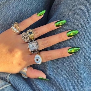 green chrome nails /custom press on nails/ hand made press on nails/faux acrylic nails/ gel nails/ press on nail