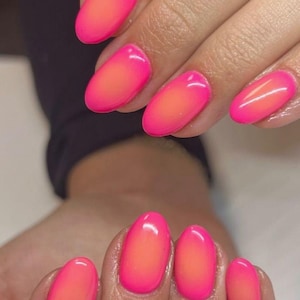 neon pink and orange aura nails /custom press on nails/ hand made press on nails/faux acrylic nails/ gel nails/ press on nail