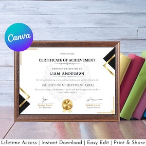 Editable Certificate of Achievement Canva Template - Digital Award Certificate for Kids, Students, Employees – Instant Download Printable
