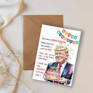 Grappige verjaardagskaart Donald Trump: politieke humor (digitale download, 5 x 7 inch)