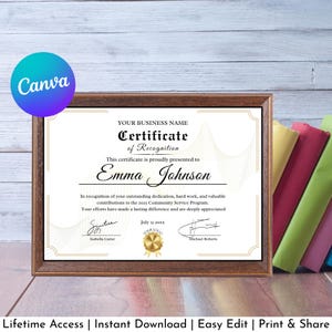 Editable Certificate of Achievement Canva Template – Digital Award Certificate for Kids, Students, Employees  Instant Download Printable PDF