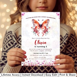 Butterfly Birthday Invitation, 1st Birthday Invite, First Birthday Invitation, Butterfly Birthday, Birthday Girl, Girl Butterfly Party