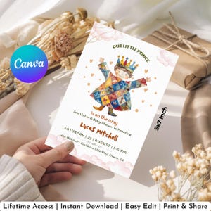 The Little Prince Baby Shower Invitation: Editable Canva Template (Digital Download A6 Size)