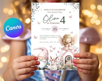 Fairy Garden Birthday Invitation: Enchanted Princess Party, Editable Canva Template (Instant Download)