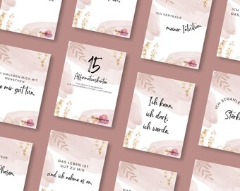 Affirmation Cards Positive Thoughts | 15 Cards for Motivation, Self-Confidence & Mindfulness | Digital Download