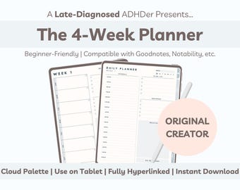 ADHD Digital Planner, Adult ADHD Planner, iPad Planner, Adult ADHD Daily Planner, Hyperlinked Planner, Four Week Planner
