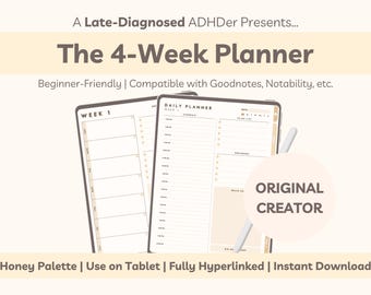 ADHD Digital Planner, Adult ADHD Planner, iPad Planner, Adult ADHD Daily Planner, Hyperlinked Planner, Four Week Planner