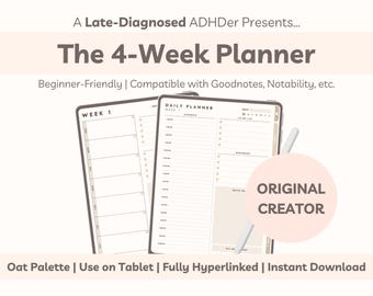 ADHD Digital Planner, Adult ADHD Planner, iPad Planner, Adult ADHD Daily Planner, Hyperlinked Planner, Four Week Planner
