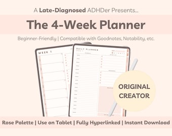 ADHD Digital Planner, Adult ADHD Planner, iPad Planner, Adult ADHD Daily Planner, Hyperlinked Planner, Four Week Planner