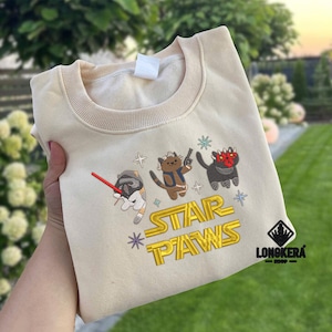 Cute Star Pawrs Embroidery Sweatshirt, Funny Cat Embroidery Sweatshirt, Sience Fiction Movie Characters Embroidery Sweatshirt