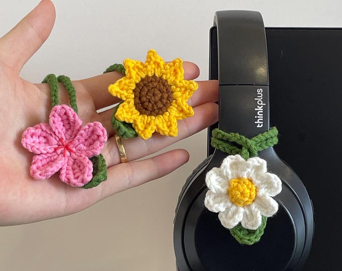 Crochet Flowers Headphone Accessory, Cute Crochet Headphone Accessory