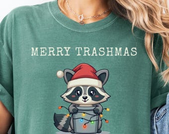Funny Merry Trashmas Raccoon Shirt, Comfort Colors Christmas Tee, Cute Holiday Tee, Raccoon Gift for Her, Funny Christmas Tee, Raccoon Gift