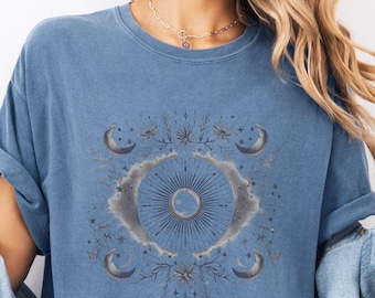 Celestial Shirt, Comfort Colors Sun and Moon Tshirt, Astrology Shirt, Boho Shirt, Spiritual Tee, Retro Moon Tshirt, Floral Sun and Moon Tee