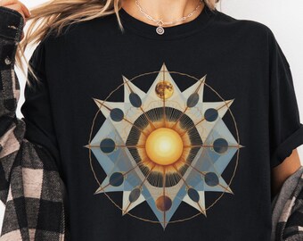 Sun and Moon Shirt, Comfort Colors Moon Phase Tee, Celestial Shirt, Astronomy Shirt, Solar Lunar Shirt, Space Shirt, Geometric Astro Tshirt