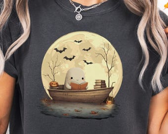 Cute Reading Ghost Shirt, Comfort Colors Halloween Tee, Funny Ghost Tee, Book Lovers Tee, Cute Ghost Shirt, Spooky Season Tee, Cute Fall Tee