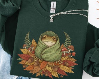 Autumn Frog Sweater, Frog Crewneck, Cottage Core Frog Gift, Toadstool Sweatshirt, Mushroom Sweater, Nature Core Sweater, Funny Frog Sweater