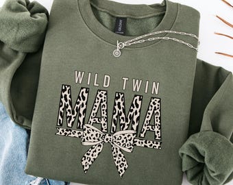 Wild Twin Mama Leopard Sweater, Twin Mom T-Shirt, Mama of Twins Sweatshirt, Expecting Twins Gift, Mother’s Day Gift