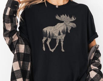 Rustic Moose Shirt, Comfort Colors Nature Tshirt, Woodland Wildlife Tee, Forest Mountain Moose Shirt, Outdoors Hiking Tee, Camping Shirt Tee