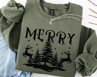 Merry Christmas Reindeer Sweatshirt, Cute Reindeer Hoodie, Holiday Sweater Gift, Reindeer Christmas Hoodie, Holiday Winter Sweater