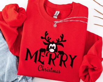 Merry Christmas Reindeer Sweatshirt, Cute Reindeer Hoodie, Holiday Sweater Gift, Reindeer Christmas Hoodie, Funny Winter Sweatshirt