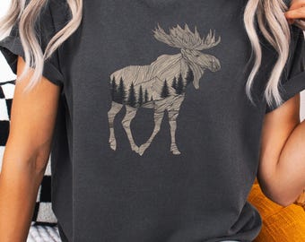Rustic Moose Shirt, Comfort Colors Nature Tshirt, Woodland Wildlife Tee, Forest Mountain Moose Shirt, Outdoors Hiking Tee, Camping Shirt Tee
