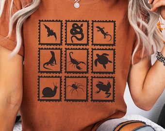 Stamp Style Reptile Shirt, Comfort Colors Vintage Creature Tee, Snake Lover Gift, Animal Lover Shirt, Herpetologist Gift, Reptile Lover Gift