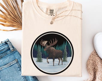 Winter Moose Shirt, Comfort Colors Nature Tee, Rustic Nature Lover Shirt, Hiking T-shirt, Moose Lover Shirt, Nature Lover Gift, Moose Gifts