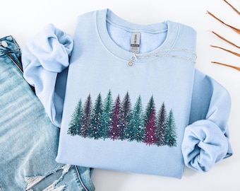 Cute Pine Tree Sweatshirt, Cozy Winter Sweater, Pine Tree Christmas Sweater, Holiday Gift For Her, Evergreens Christmas Gift, Cottage Core