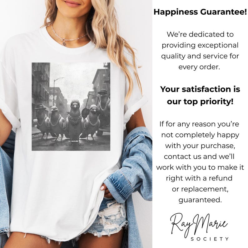 Camiseta de paloma gánster, camiseta divertida de pájaro con colores cómodos, camiseta de pandilla de palomas, suéter divertido de pájaro, regalo divertido para él, camiseta de pájaro hip hop imagen 4