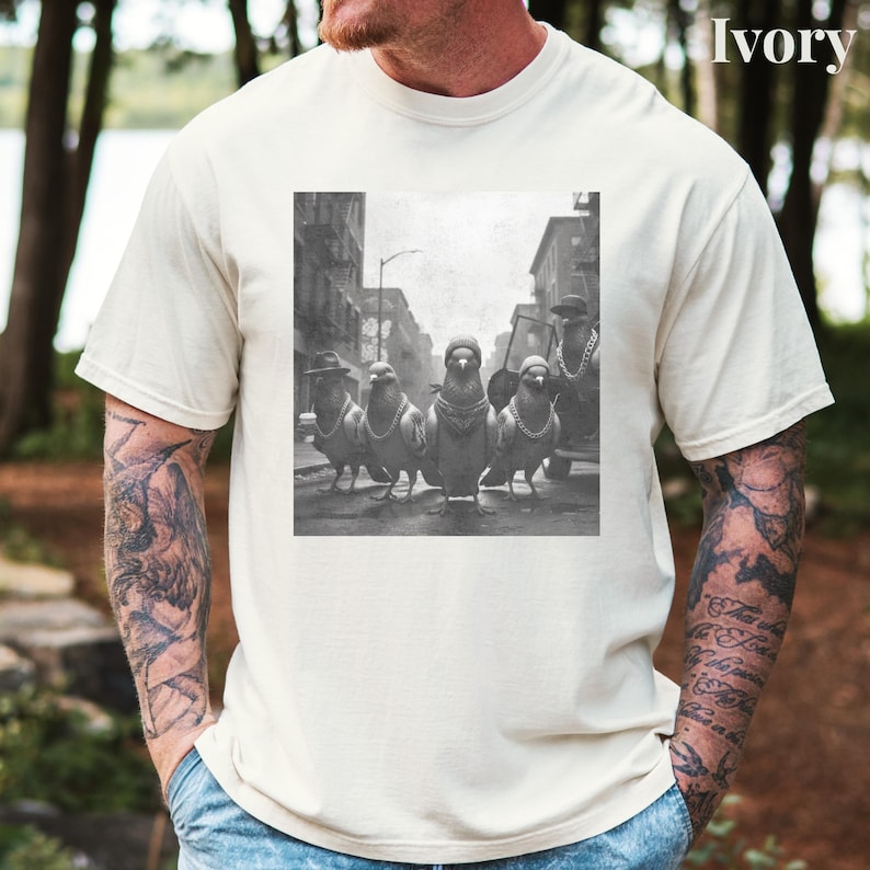 Camiseta de paloma gánster, camiseta divertida de pájaro con colores cómodos, camiseta de pandilla de palomas, suéter divertido de pájaro, regalo divertido para él, camiseta de pájaro hip hop imagen 5