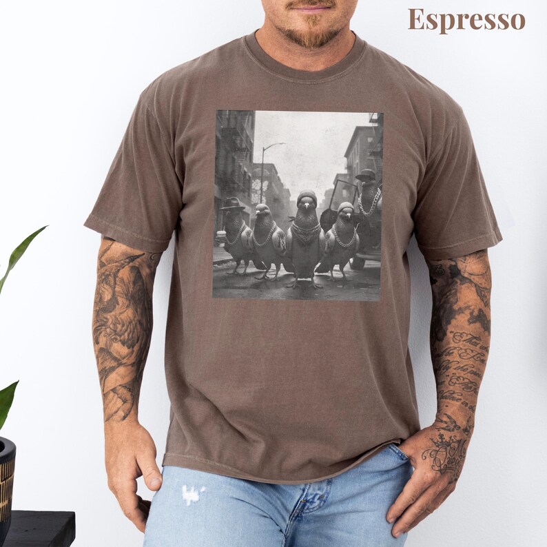Camiseta de paloma gánster, camiseta divertida de pájaro con colores cómodos, camiseta de pandilla de palomas, suéter divertido de pájaro, regalo divertido para él, camiseta de pájaro hip hop imagen 10