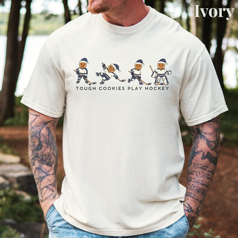 Tough Cookies Play Hockey T-Shirt, Comfort Colors Funny Holiday Hockey Shirt, Gingerbread Hockey Christmas Tee, Hockey Christmas Sweater image 4