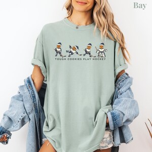 Tough Cookies Play Hockey T-Shirt, Comfort Colors Funny Holiday Hockey Shirt, Gingerbread Hockey Christmas Tee, Hockey Christmas Sweater Bay