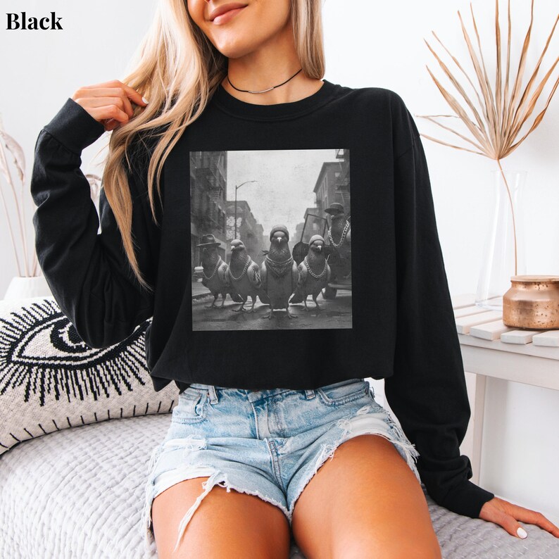 Camiseta de paloma gánster, camiseta divertida de pájaro con colores cómodos, camiseta de pandilla de palomas, suéter divertido de pájaro, regalo divertido para él, camiseta de pájaro hip hop imagen 11