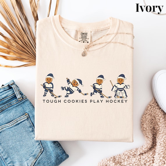 Tough Cookies Play Hockey T-Shirt, Comfort Colors Funny Holiday Hockey Shirt, Gingerbread Hockey Christmas Tee, Hockey Christmas Sweater