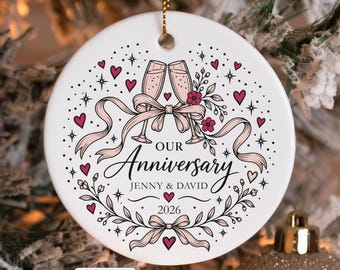 Personalized Anniversary Ornament, Dusty Rose Couple Porcelain Ornament, Romantic Wedding Anniversary Gift, Custom Christmas Keepsake