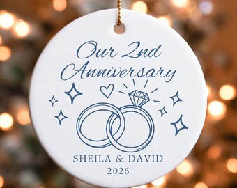 Personalized 2nd Anniversary Ornament, Porcelain Second Anniversary Gift, Custom Couples Christmas Ornament, Wedding Keepsake
