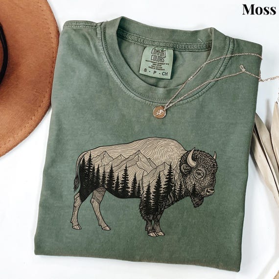 Rustic Bison Shirt, Comfort Colors Nature T-Shirt, Mountain Wilderness Wildlife Tee, Gift for Dad, Outdoor Hiking Tee, Camping Shirt