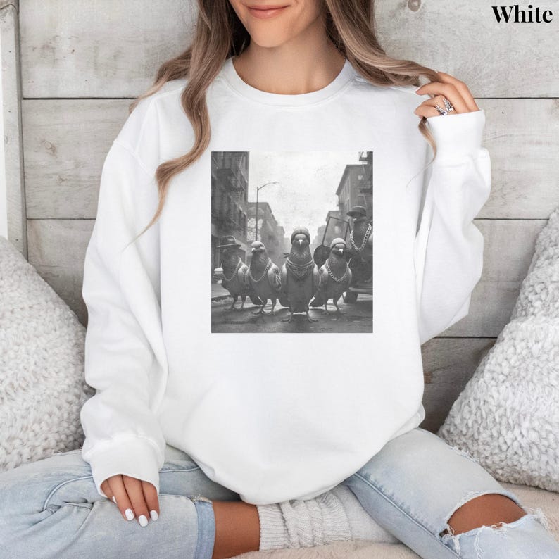 Camiseta de paloma gánster, camiseta divertida de pájaro con colores cómodos, camiseta de pandilla de palomas, suéter divertido de pájaro, regalo divertido para él, camiseta de pájaro hip hop imagen 12