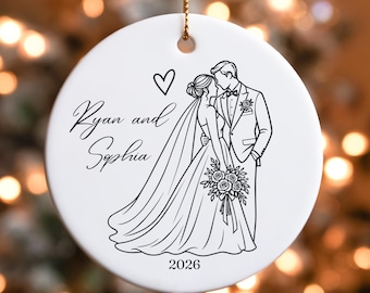Personalized Wedding Ornament, Custom Husband & Wife Porcelain Ornament, Newlywed Christmas Keepsake, Wedding Gift for Couple