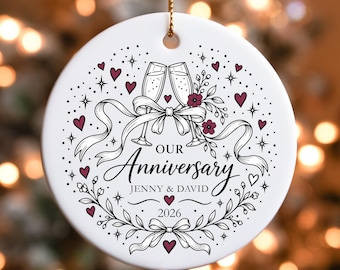 Personalized Anniversary Ornament, Custom Couple Porcelain Ornament, Wedding Anniversary Gift, Romantic Christmas Keepsake