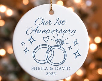 Personalized 1st Anniversary Ornament, Porcelain First Anniversary Gift, Custom Couples Christmas Ornament, Wedding Keepsake